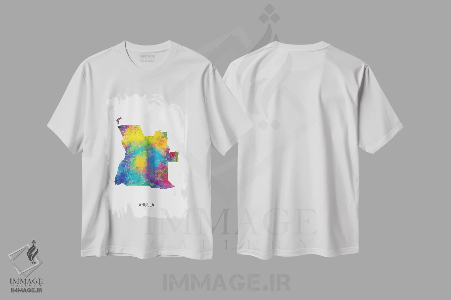 تیشرت سفید طرح دار – تیشرت هنری آفریقایی ,نقشه آنگولا اثر مایکل تامپست فروشگاه ایماژ
