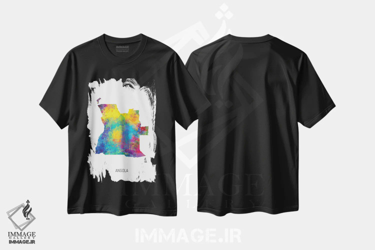 تیشرت مشکی طرح دار – تیشرت هنری آفریقایی ,نقشه آنگولا اثر مایکل تامپست immage.ir