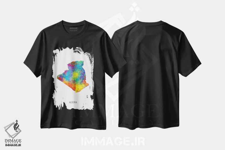تیشرت مشکی طرح دار – تیشرت فرهنگی ,نقشه الجزایر اثر مایکل تامپست immage.ir