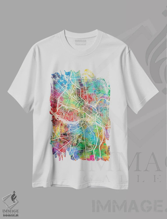 تیشرت سفید طرح دار – تیشرت شهری ,نقشه ریچموند ویرجینیا اثر مایکل تامپست فروشگاه ایماژ