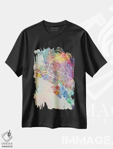 تیشرت مشکی طرح دار – تیشرت شهری ,نقشه اوکلند کالیفرنیا اثر مایکل تامپست فروشگاه ایماژ