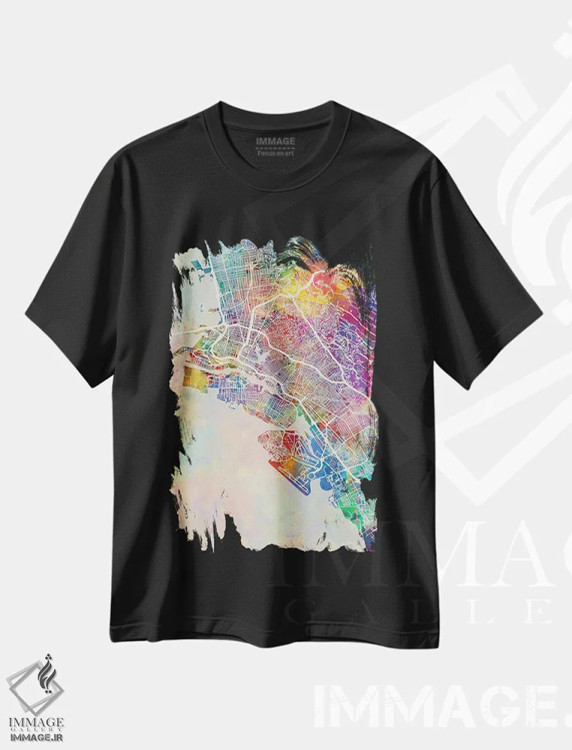تیشرت مشکی طرح دار – تیشرت شهری ,نقشه اوکلند کالیفرنیا اثر مایکل تامپست فروشگاه ایماژ