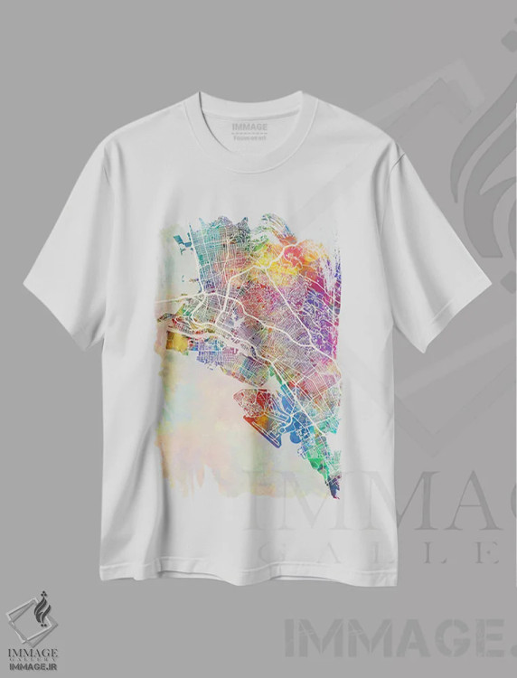 تیشرت سفید طرح دار – تیشرت شهری ,نقشه اوکلند کالیفرنیا اثر مایکل تامپست immage.ir