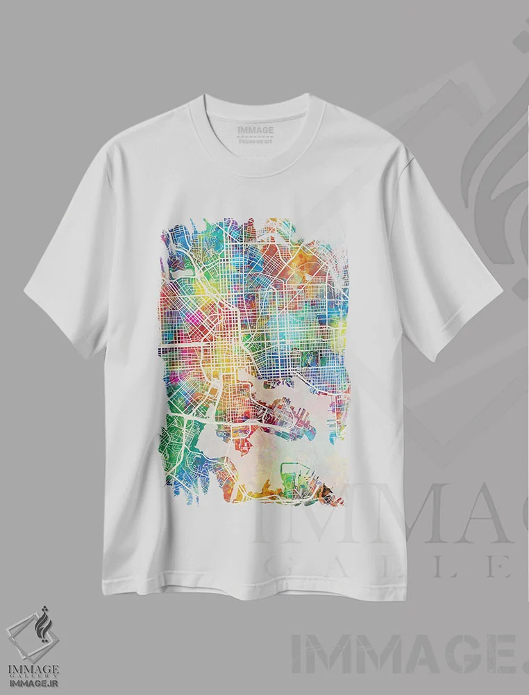 تیشرت سفید طرح دار – تیشرت هنری ,نقشه بالتیمور مریلند اثر مایکل تامپست فروشگاه ایماژ