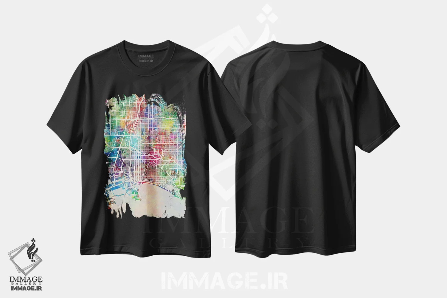 تیشرت مشکی طرح دار – تیشرت ساحلی ,نقشه لانگ بیچ کالیفرنیا اثر مایکل تامپست فروشگاه ایماژ