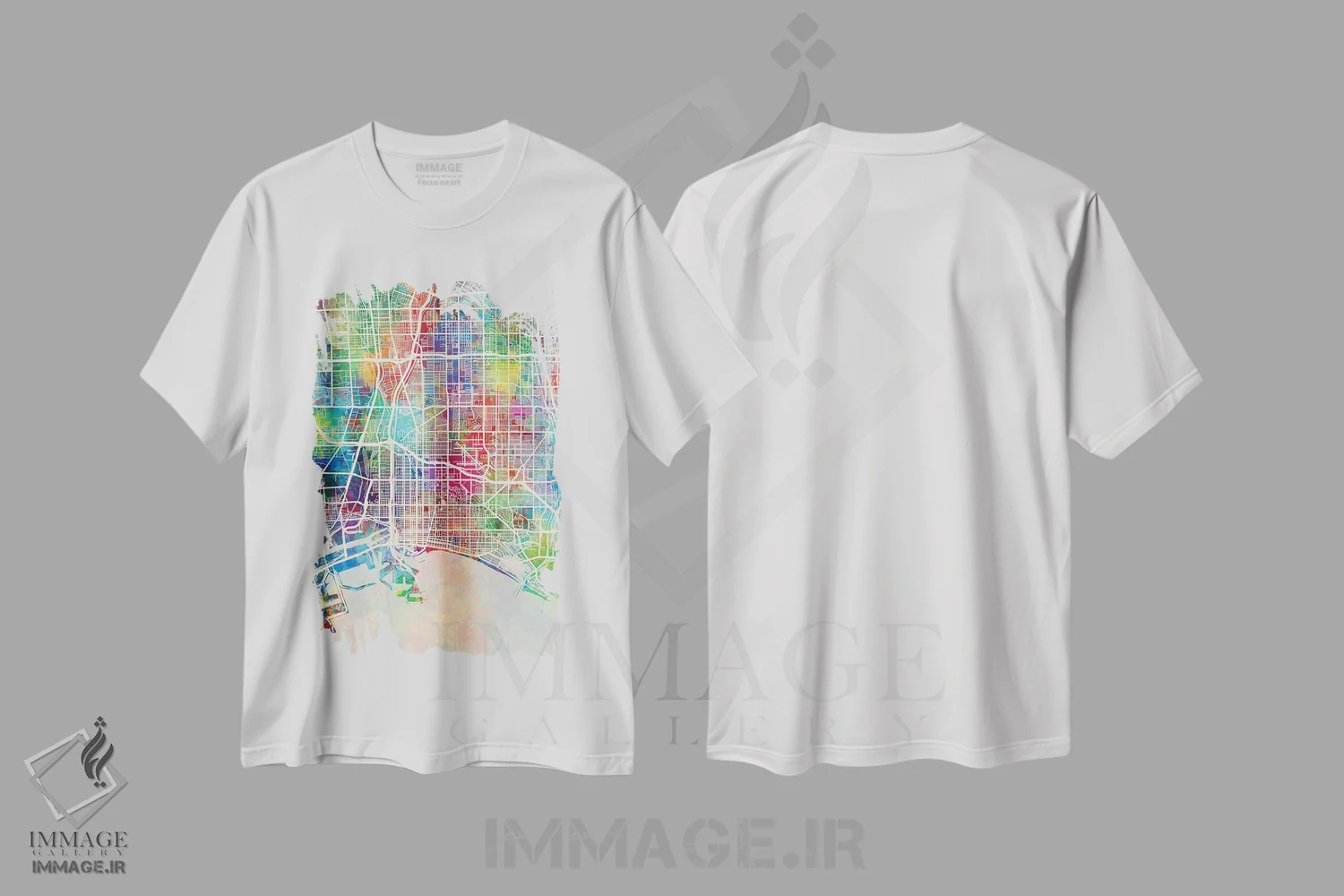 تیشرت سفید طرح دار – تیشرت ساحلی ,نقشه لانگ بیچ کالیفرنیا اثر مایکل تامپست immage.ir