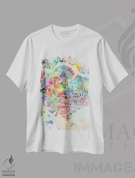 تیشرت سفید طرح دار – تیشرت گرافیکی ,نقشه سنگاپور اثر مایکل تامپست فروشگاه ایماژ