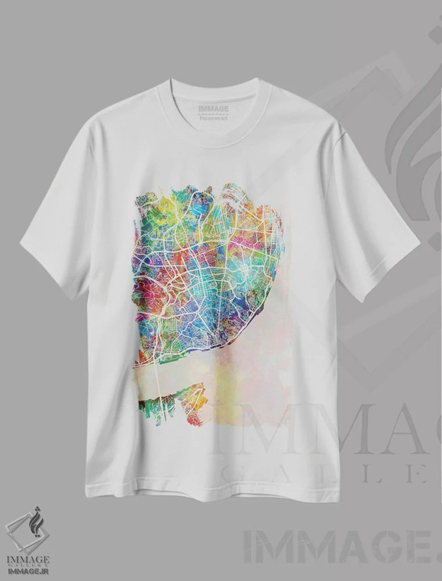 تیشرت سفید طرح دار – تیشرت گردشگری ,نقشه لیسبون پرتغال اثر مایکل تامپست فروشگاه ایماژ