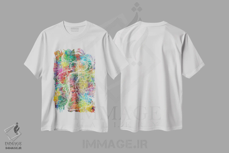 تیشرت سفید طرح دار – تیشرت هنری ,نقشه پراگ اثر مایکل تامپست immage.ir