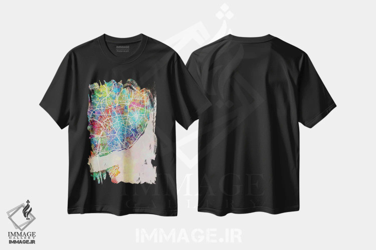 تیشرت مشکی طرح دار – تیشرت گردشگری ,نقشه لیسبون پرتغال اثر مایکل تامپست immage.ir