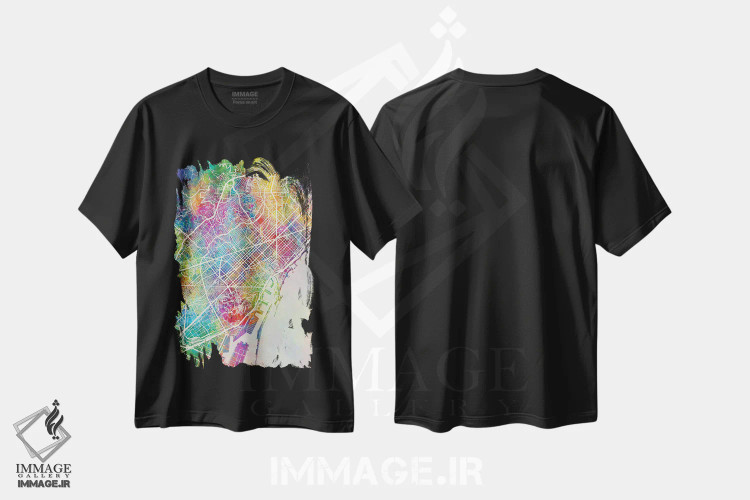 تیشرت مشکی طرح دار – تیشرت گرافیکی ,نقشه بارسلونا اسپانیا اثر مایکل تامپست فروشگاه ایماژ