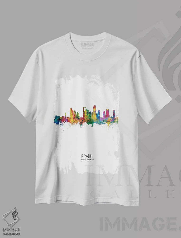 تیشرت سفید طرح دار – تیشرت گرافیکی ,نمای عمودی افق ریاض عربستان سعودی اثر مایکل تامپست immage.ir