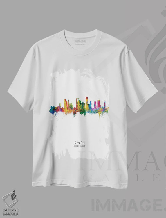 تیشرت سفید طرح دار – تیشرت گرافیکی ,نمای عمودی افق ریاض عربستان سعودی اثر مایکل تامپست immage.ir