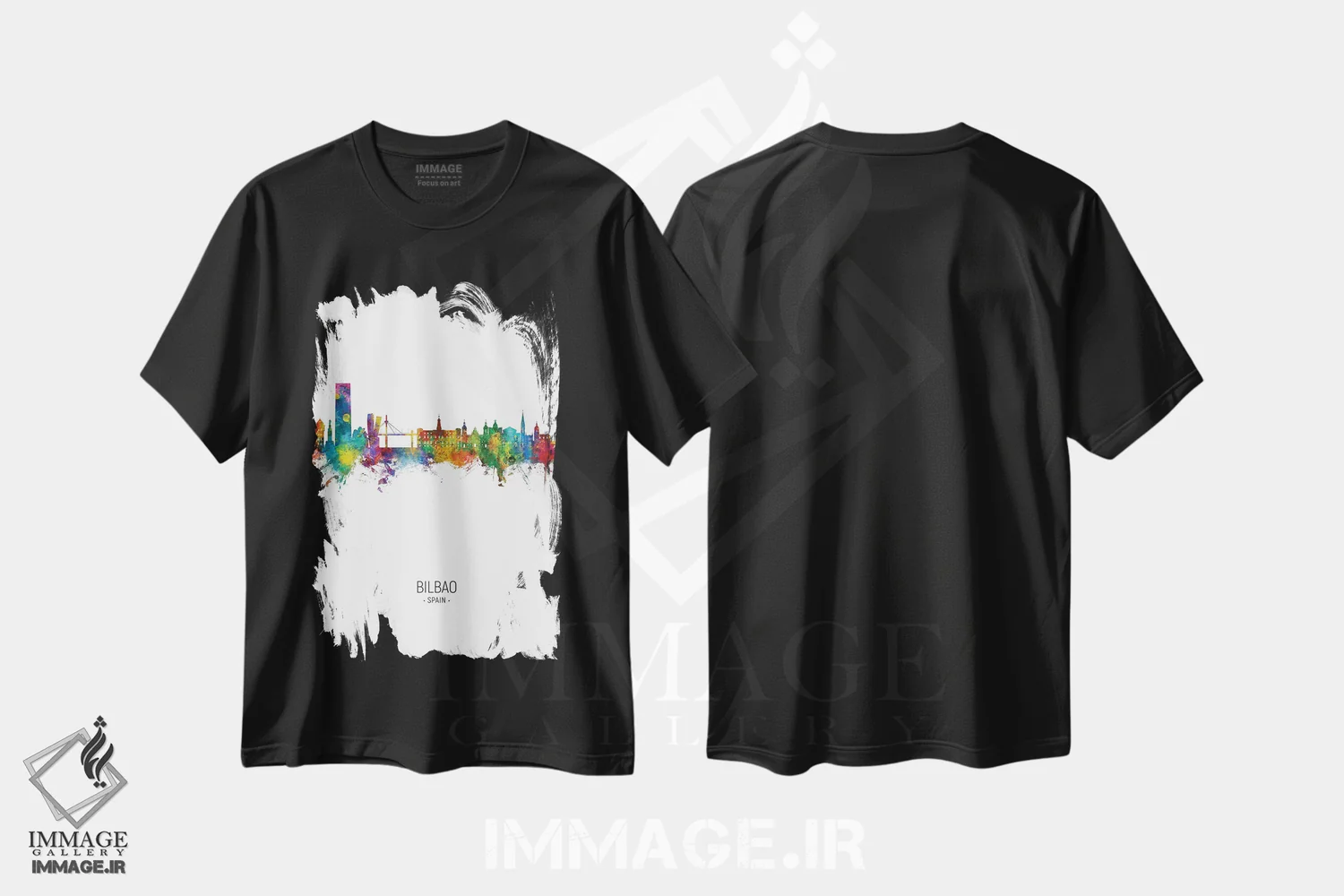 تیشرت مشکی طرح دار – تیشرت هنری ,نمای عمودی افق بیلبائو اسپانیا اثر مایکل تامپست immage.ir