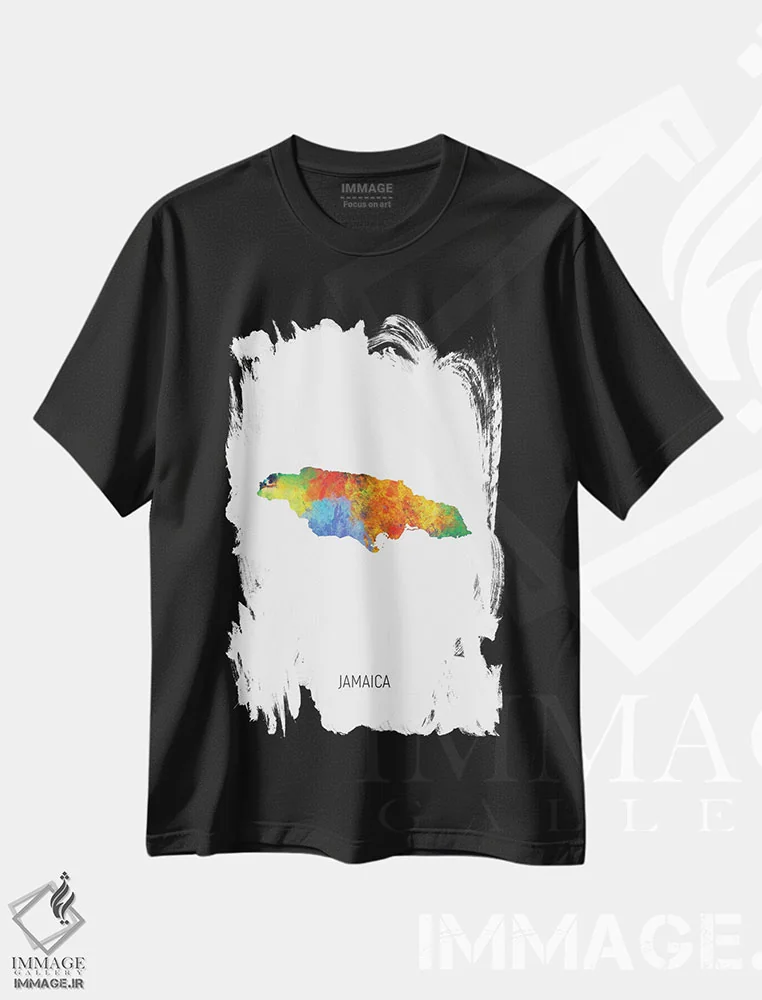 تیشرت مشکی طرح دار – تیشرت طبیعت ,نقشه جامائیکا اثر مایکل تامپست فروشگاه ایماژ