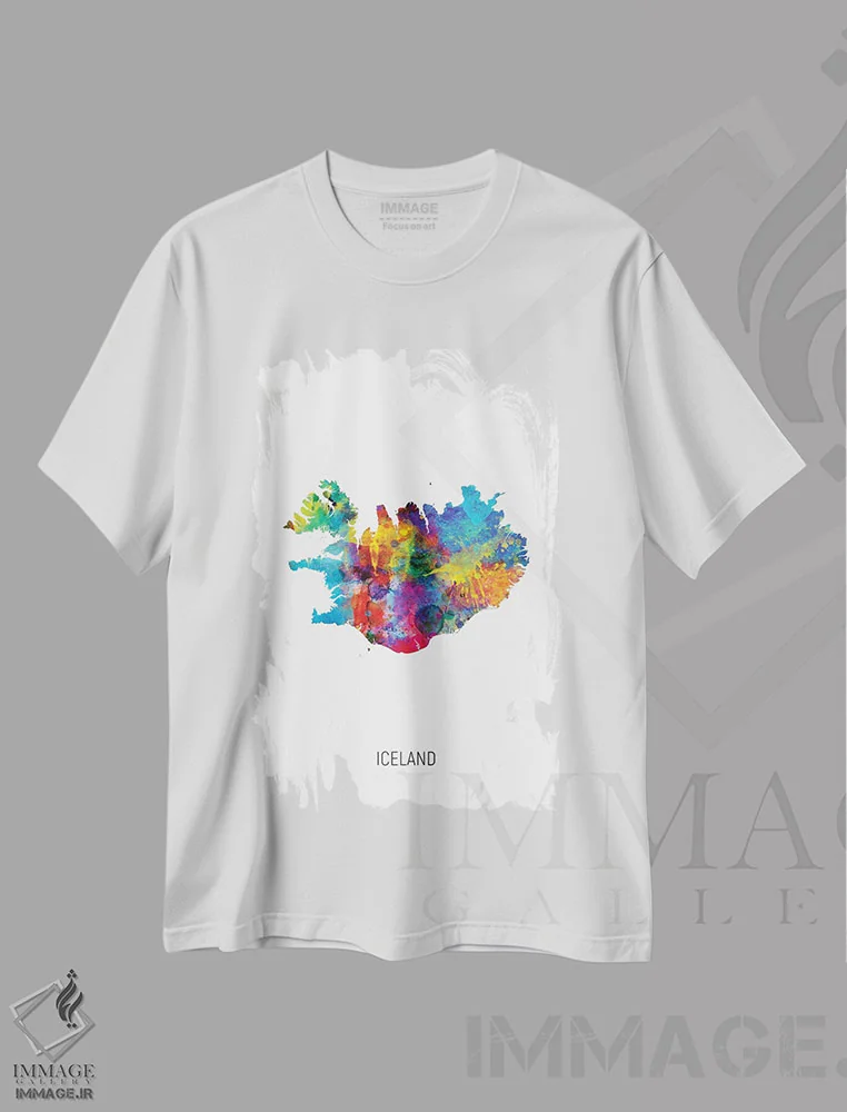 تیشرت سفید طرح دار – تیشرت هنری ,نقشه ایسلند اثر مایکل تامپست فروشگاه ایماژ