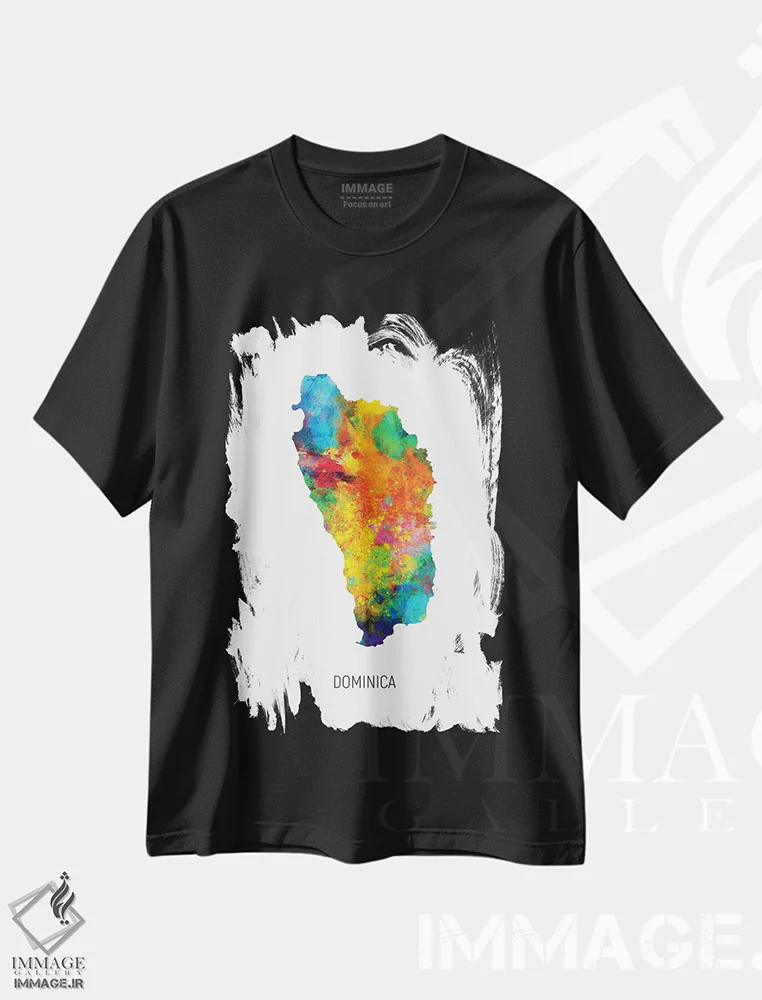 تیشرت مشکی طرح دار – تیشرت طبیعت ,نقشه دومینیکا اثر مایکل تامپست فروشگاه ایماژ