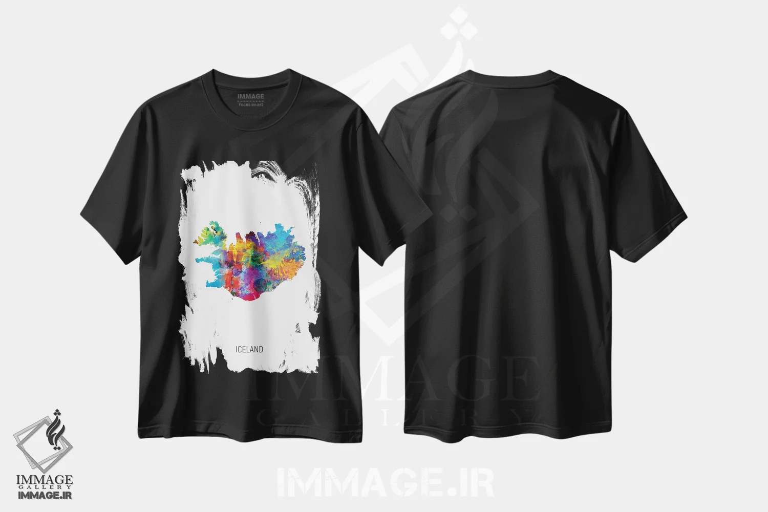 تیشرت مشکی طرح دار – تیشرت هنری ,نقشه ایسلند اثر مایکل تامپست immage.ir