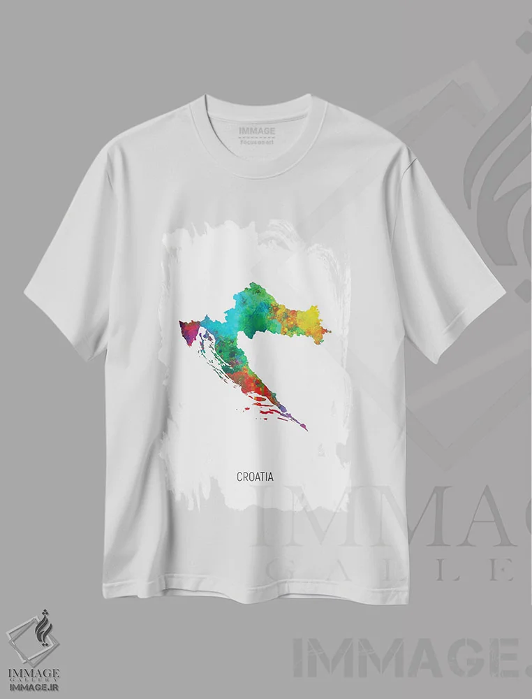 تیشرت سفید طرح دار – تیشرت هنری ,نقشه کرواسی اثر مایکل تامپست فروشگاه ایماژ
