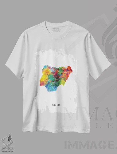 تیشرت سفید طرح دار – تیشرت هنری ,نقشه نیجریه اثر مایکل تامپست فروشگاه ایماژ