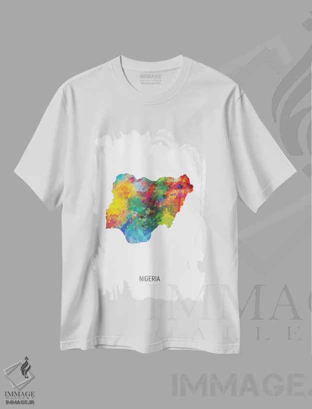 تیشرت سفید طرح دار – تیشرت هنری ,نقشه نیجریه اثر مایکل تامپست فروشگاه ایماژ