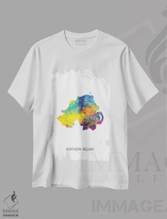 تیشرت سفید طرح دار – تیشرت گرافیکی ,نقشه ایرلند شمالی اثر مایکل تامپست immage.ir