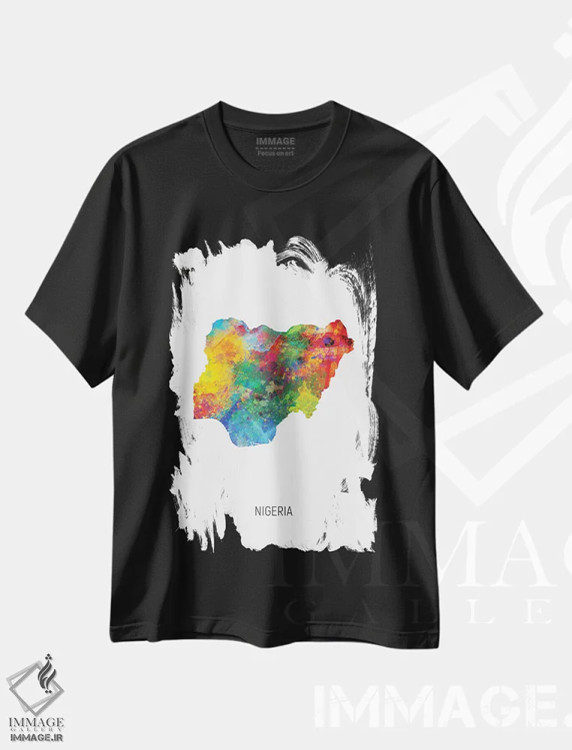 تیشرت مشکی طرح دار – تیشرت هنری ,نقشه نیجریه اثر مایکل تامپست immage.ir