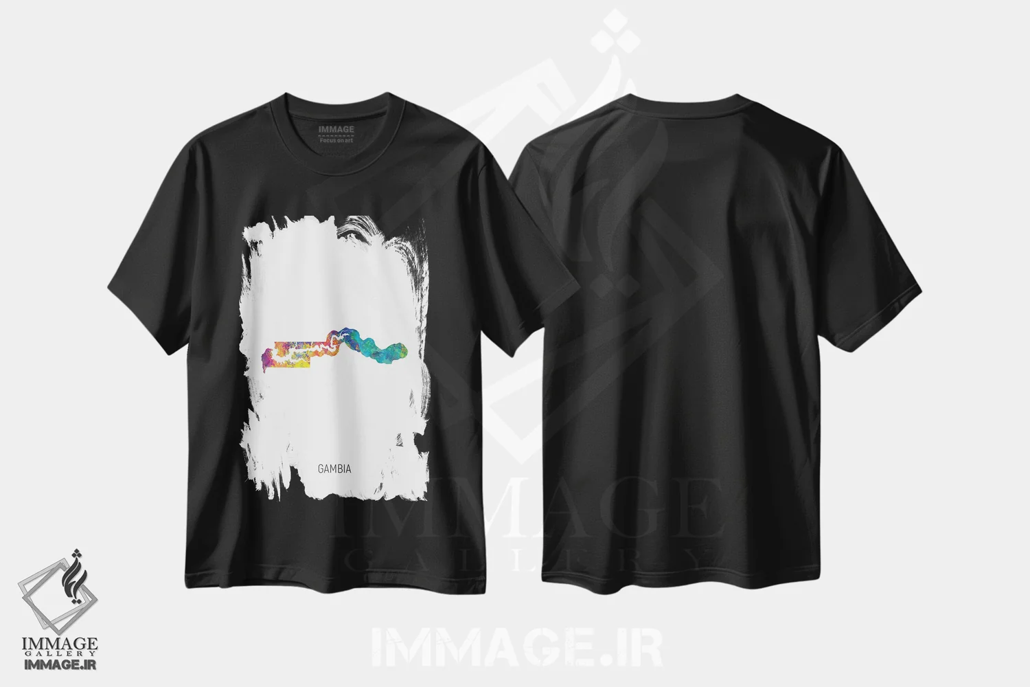 تیشرت مشکی طرح دار – تیشرت هنری ,نقشه گامبیا اثر مایکل تامپست فروشگاه ایماژ
