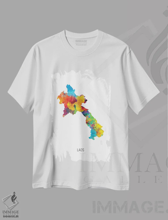 تیشرت سفید طرح دار – تیشرت نقشه ,نقشه لائوس اثر مایکل تامپست فروشگاه ایماژ