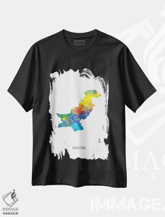 تیشرت مشکی طرح دار – تیشرت شرقی ,نقشه پاکستان اثر مایکل تامپست immage.ir