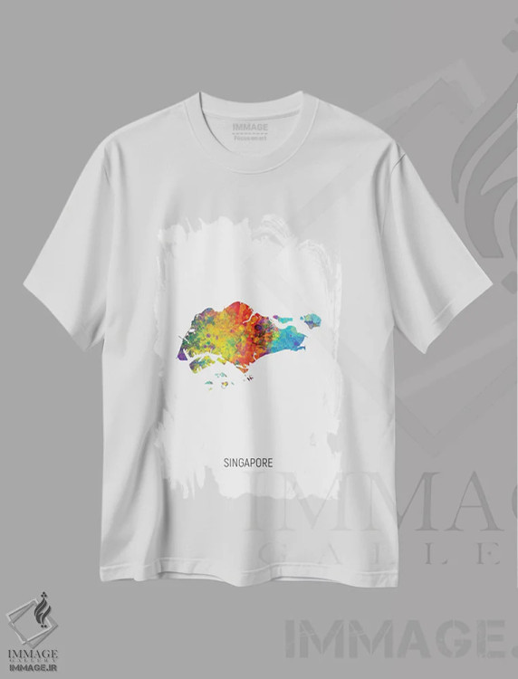 تیشرت سفید طرح دار – تیشرت شهری ,نقشه سنگاپور اثر مایکل تامپست immage.ir