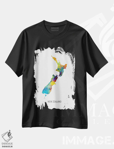 تیشرت مشکی طرح دار – تیشرت طبیعت ,نقشه زلاندنو اثر مایکل تامپست فروشگاه ایماژ