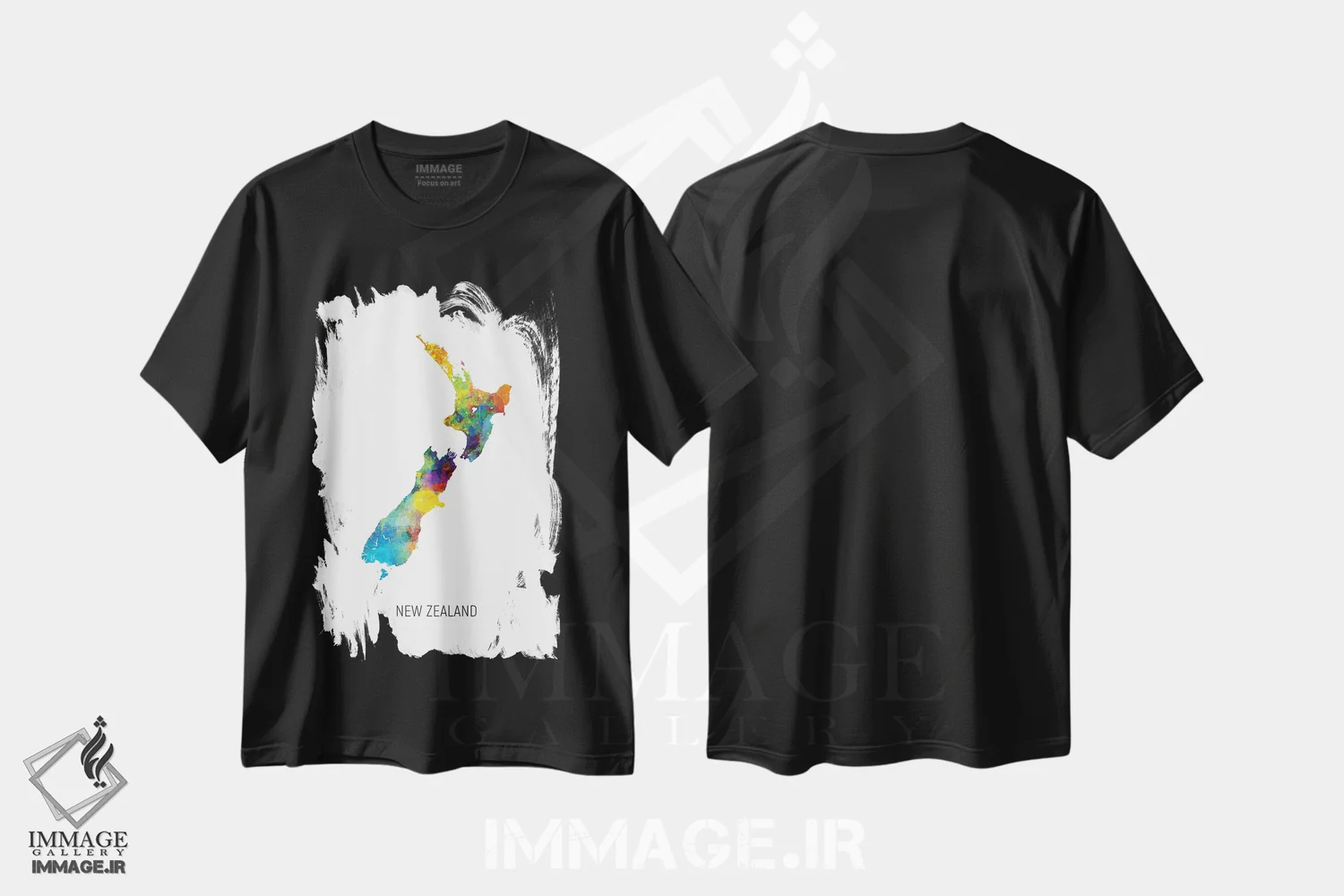 تیشرت مشکی طرح دار – تیشرت طبیعت ,نقشه زلاندنو اثر مایکل تامپست فروشگاه ایماژ