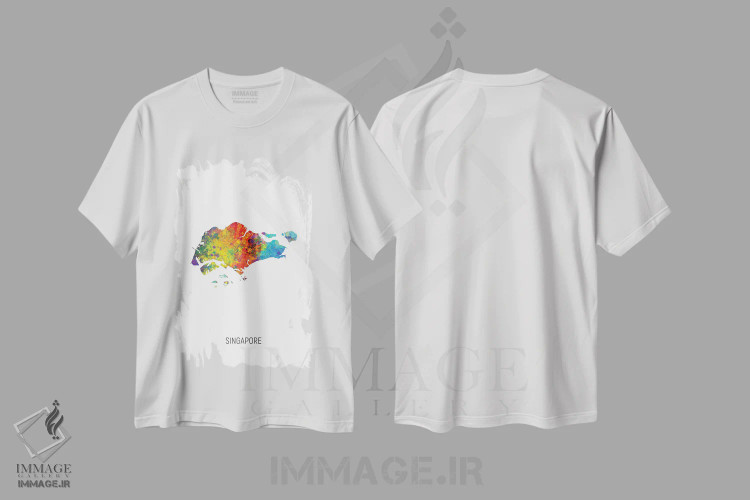 تیشرت سفید طرح دار – تیشرت شهری ,نقشه سنگاپور اثر مایکل تامپست immage.ir