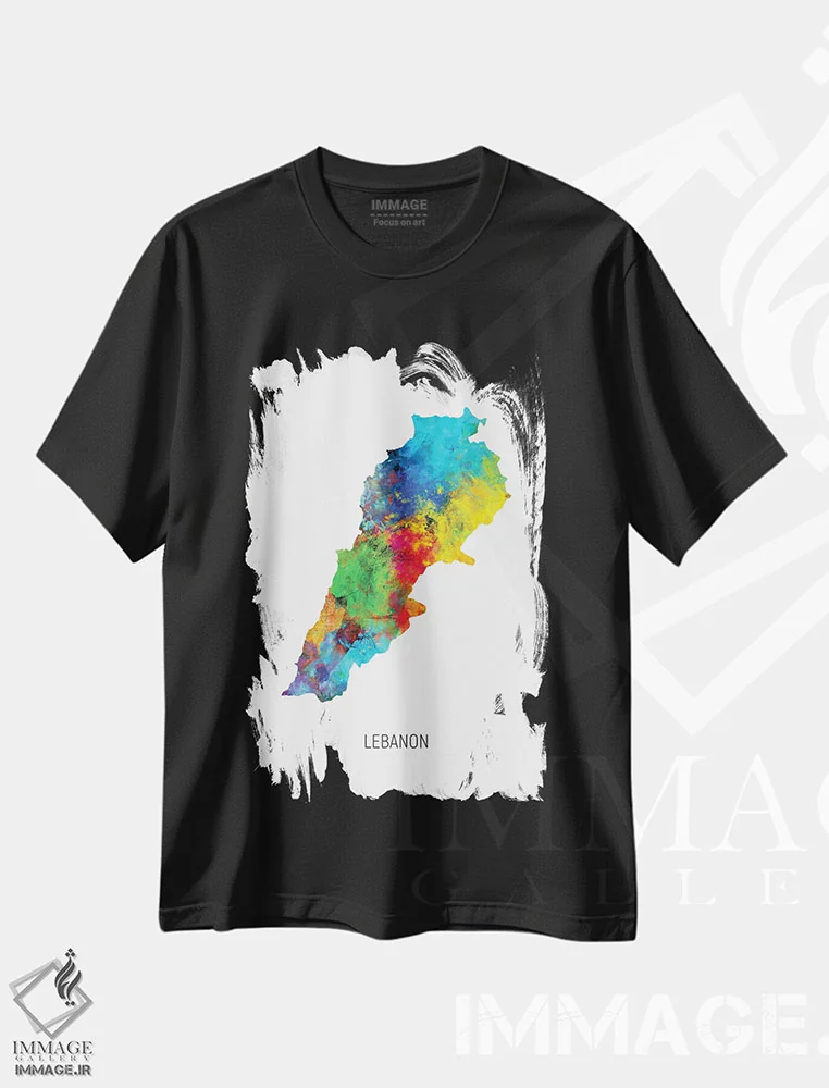 تیشرت مشکی طرح دار – تیشرت شهری ,نقشه لبنان اثر مایکل تامپست immage.ir
