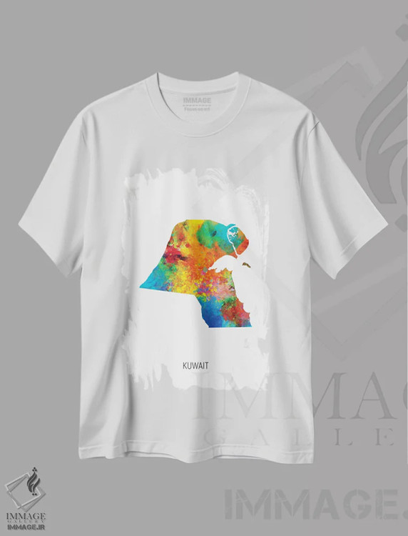 تیشرت سفید طرح دار – تیشرت هنری ,نقشه کویت اثر مایکل تامپست immage.ir