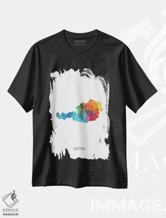 تیشرت مشکی طرح دار – تیشرت هنری اروپایی ,نقشه اتریش اثر مایکل تامپست فروشگاه ایماژ