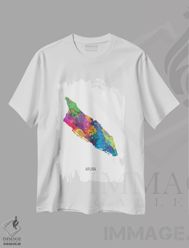 تیشرت سفید طرح دار – تیشرت کارائیبی ,نقشه آروبا اثر مایکل تامپست فروشگاه ایماژ