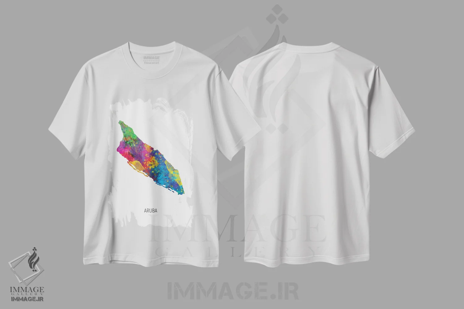 تیشرت سفید طرح دار – تیشرت کارائیبی ,نقشه آروبا اثر مایکل تامپست فروشگاه ایماژ