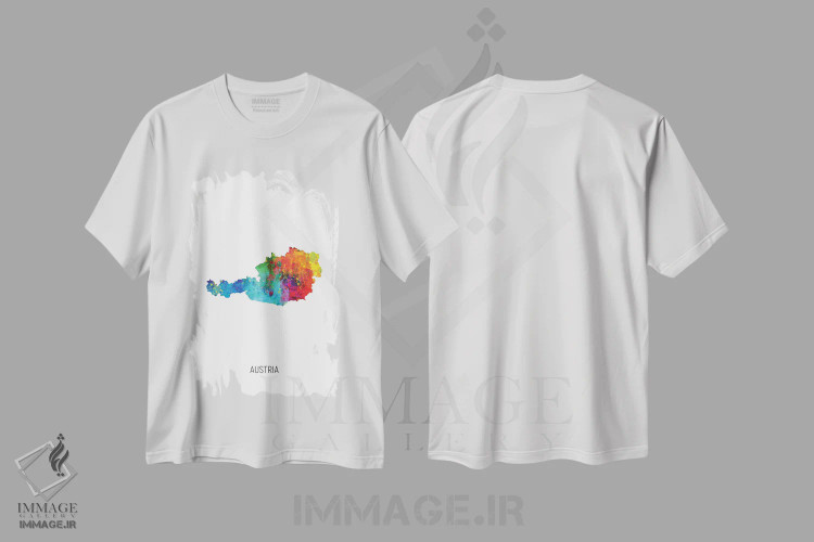 تیشرت سفید طرح دار – تیشرت هنری اروپایی ,نقشه اتریش اثر مایکل تامپست immage.ir