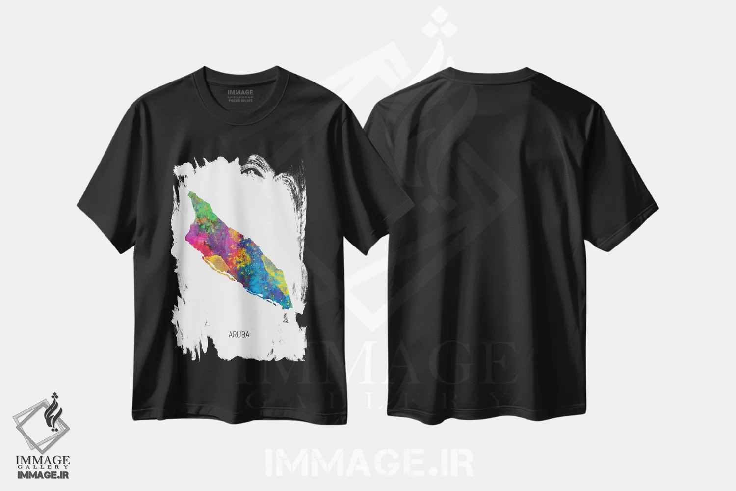 تیشرت مشکی طرح دار – تیشرت کارائیبی ,نقشه آروبا اثر مایکل تامپست immage.ir