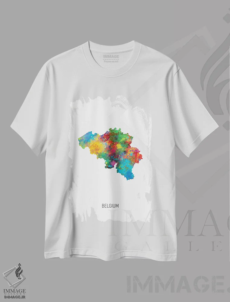 تیشرت سفید طرح دار – تیشرت هنری اروپایی ,نقشه بلژیک اثر مایکل تامپست فروشگاه ایماژ