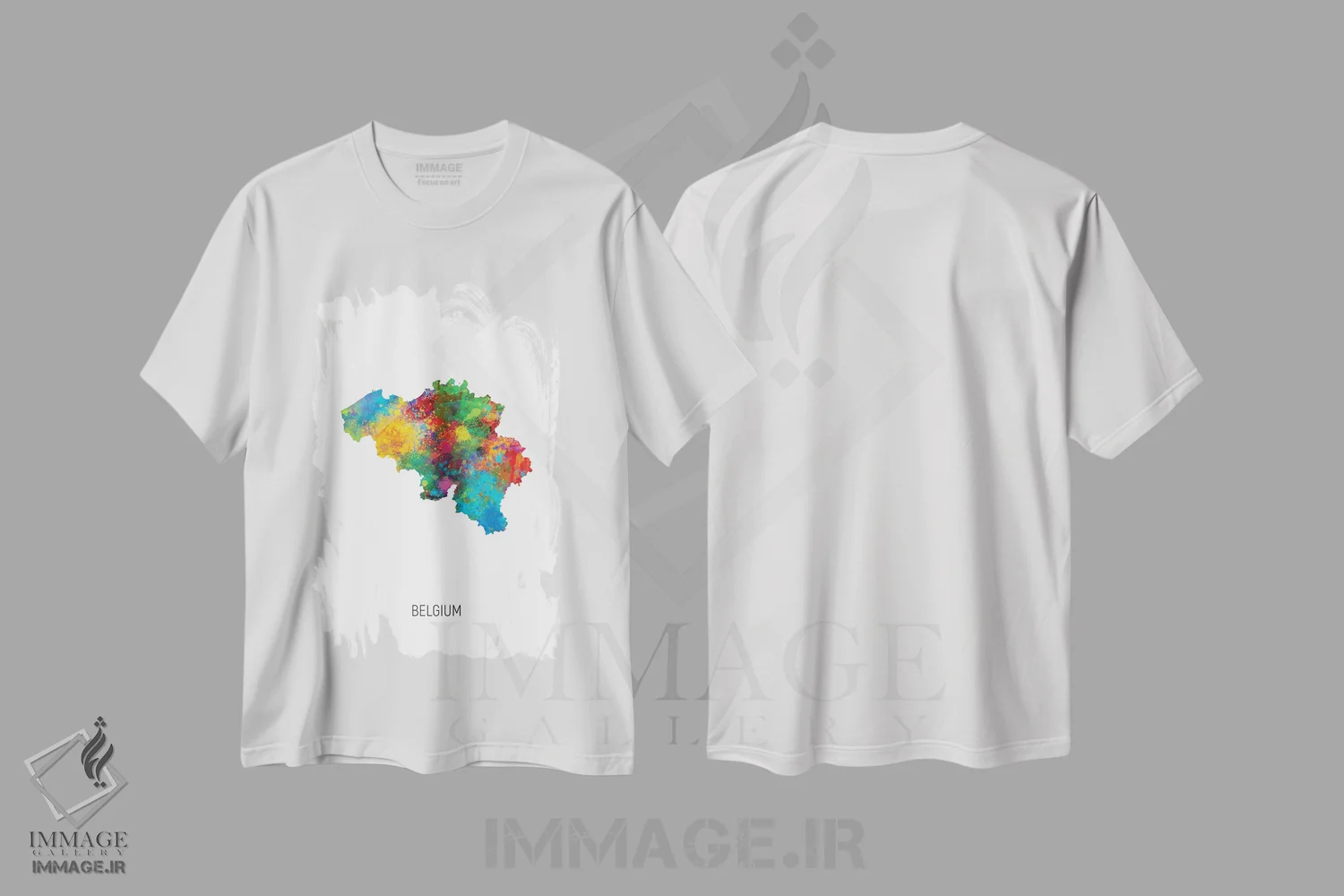 تیشرت سفید طرح دار – تیشرت هنری اروپایی ,نقشه بلژیک اثر مایکل تامپست فروشگاه ایماژ