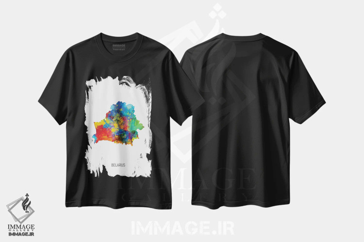 تیشرت مشکی طرح دار – تیشرت هنری ,نقشه بلاروس اثر مایکل تامپست فروشگاه ایماژ