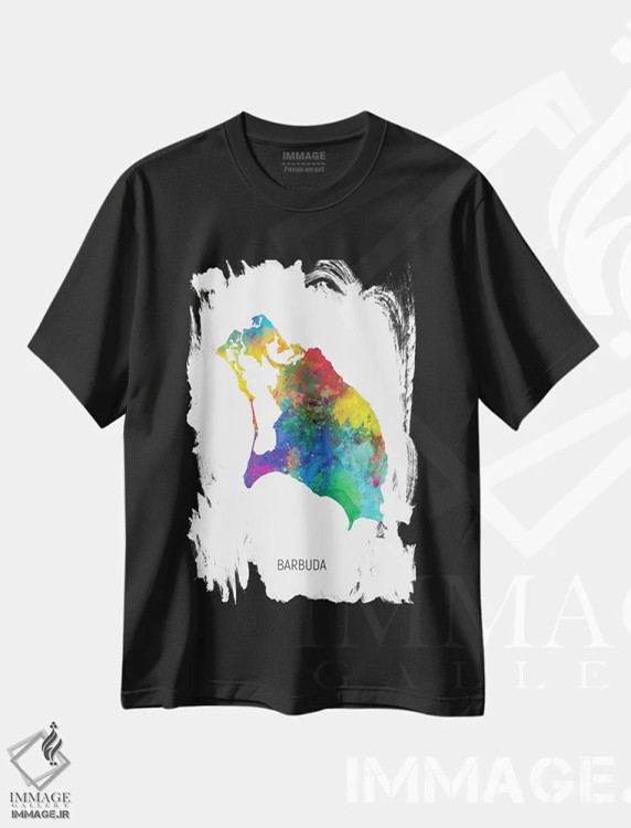 تیشرت مشکی طرح دار – تیشرت ساحلی ,نقشه باربودا اثر مایکل تامپست immage.ir