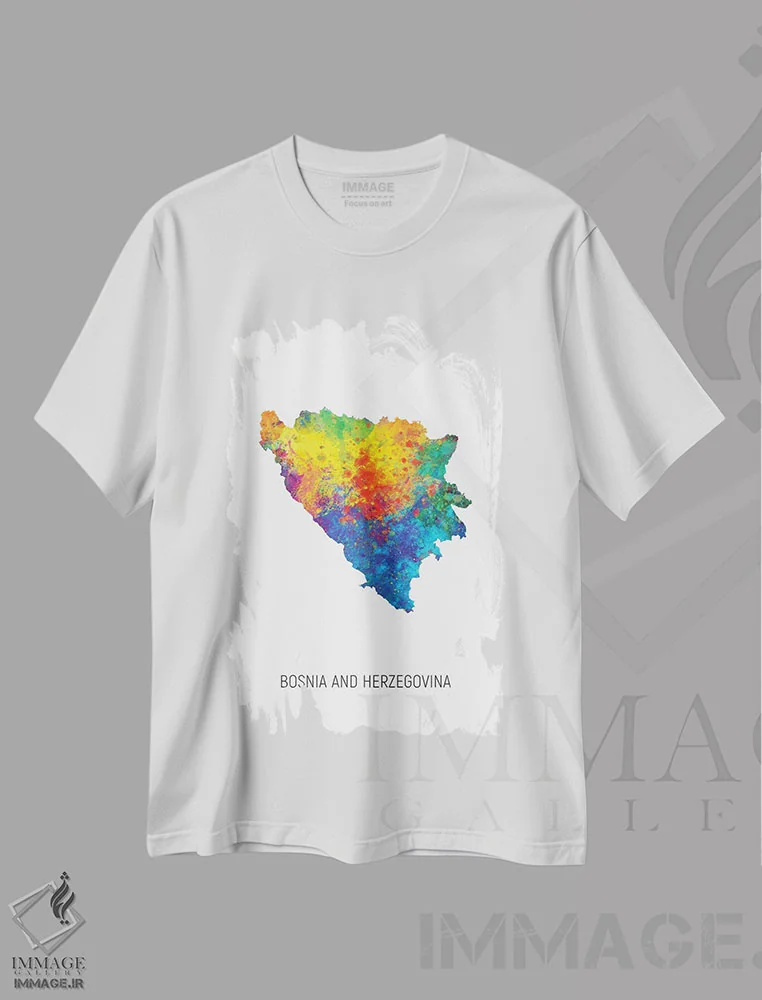 تیشرت سفید طرح دار – تیشرت نقشه جهان ,نقشه بوسنی و هرزگوین اثر مایکل تامپست فروشگاه ایماژ