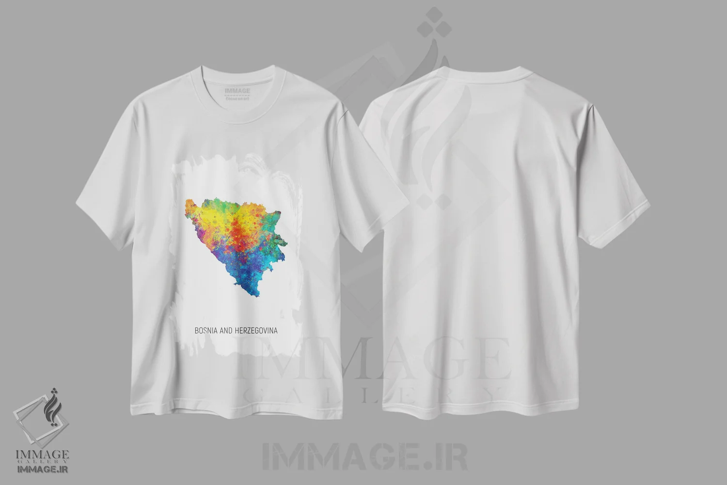 تیشرت سفید طرح دار – تیشرت نقشه جهان ,نقشه بوسنی و هرزگوین اثر مایکل تامپست فروشگاه ایماژ