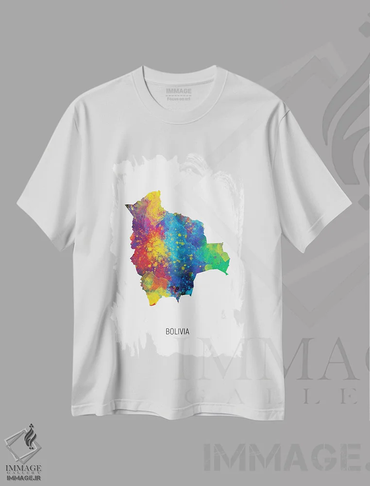 تیشرت سفید طرح دار – تیشرت هنری ,نقشه بولیوی اثر مایکل تامپست immage.ir