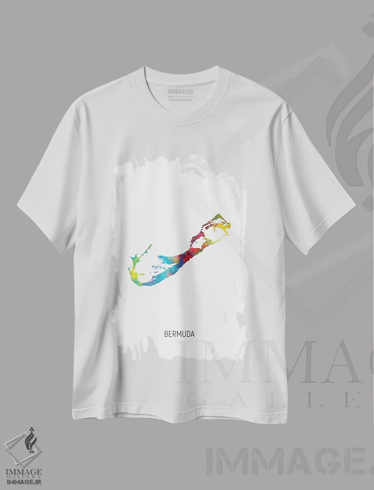 تیشرت سفید طرح دار – تیشرت ساحلی ,نقشه برمودا اثر مایکل تامپست immage.ir