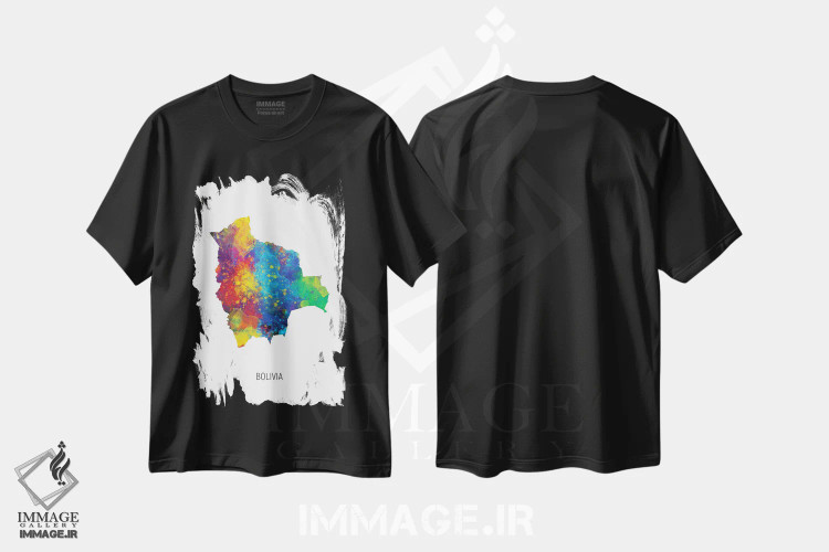 تیشرت مشکی طرح دار – تیشرت هنری ,نقشه بولیوی اثر مایکل تامپست فروشگاه ایماژ